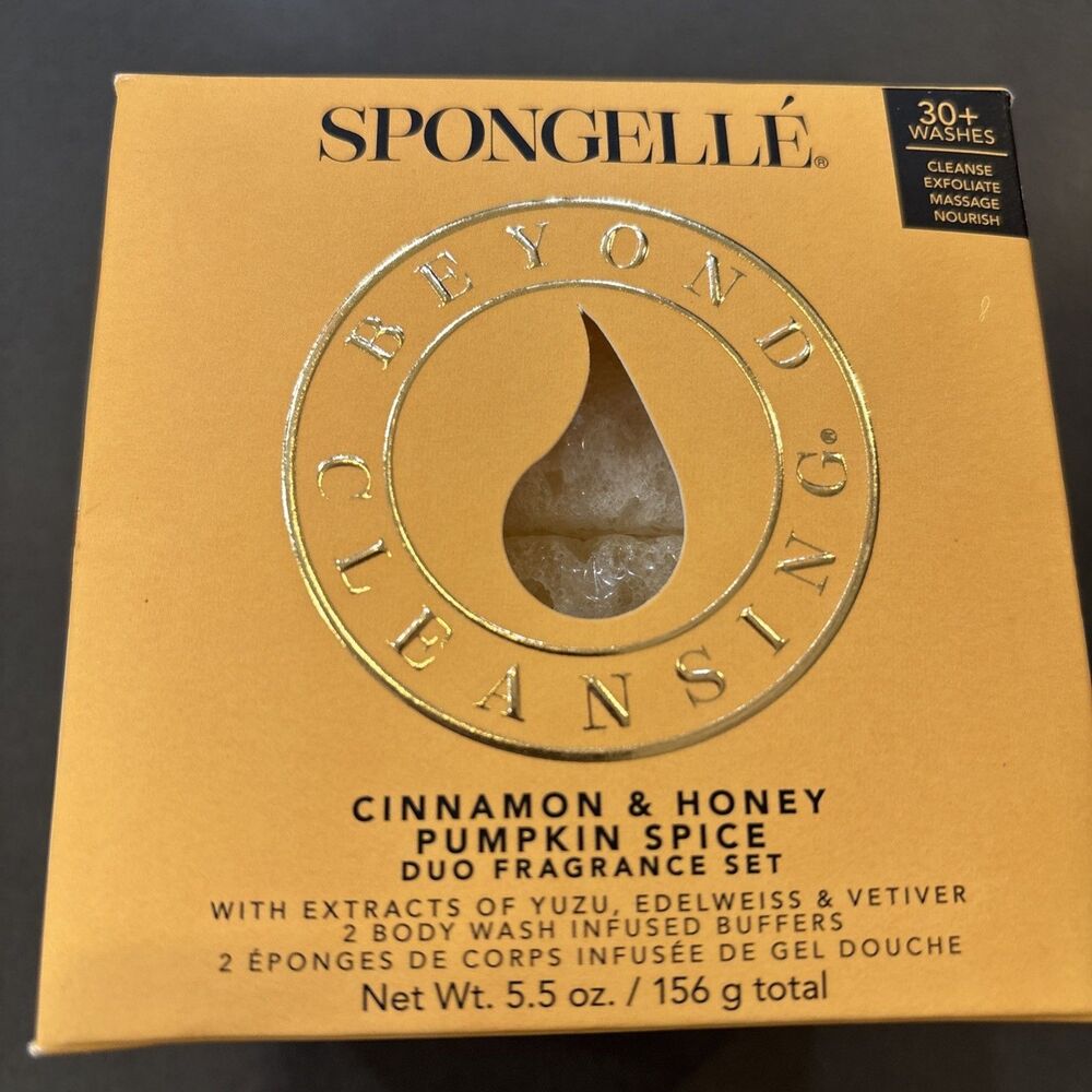 NIB| SPONGELLE Body Wash Infused Buffers Duo 2 Sponges Cinnamon Honey & Pumpkin